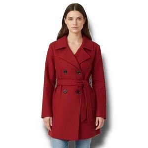 Big Chill Womens Double Breasted Trench Coat Peacoat Belted Fleece Jacket Red 2X